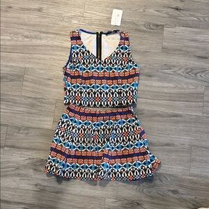 Sweet Rain Multicolor Geometric Sleeveless shirt with skirt set